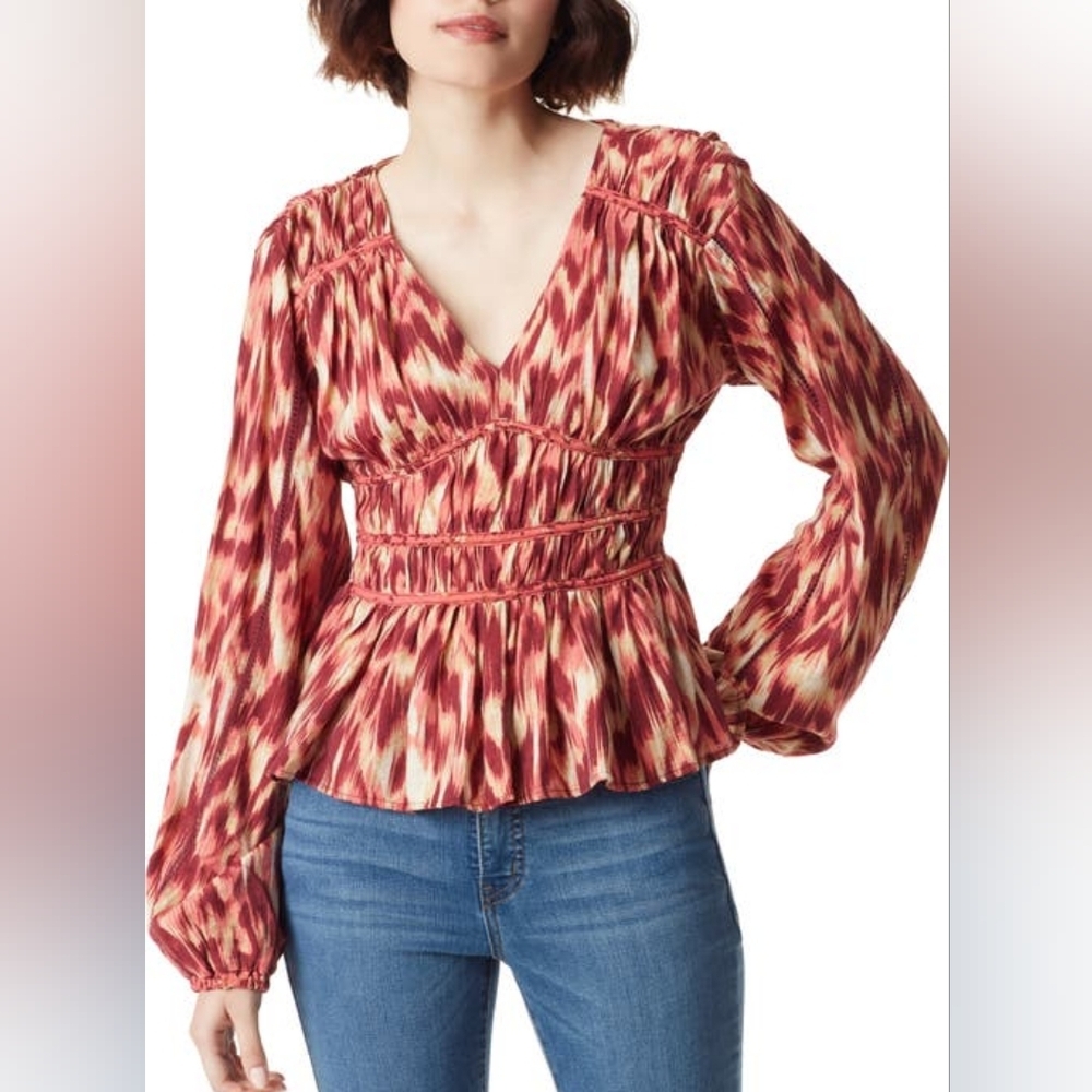 Sam Edelman Evie Ikat Print Peplum Blouse